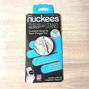 Nuckees Phone Grip & Stand - White Marble - NEW